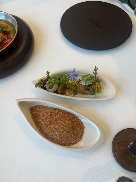 Butter coated with toasted yeast and the smoked mussel and chorizo