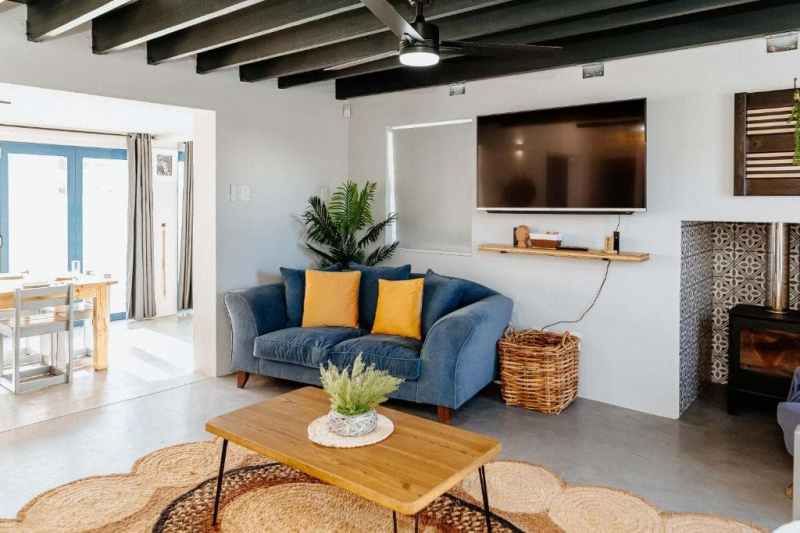 Living room with indoor fire place