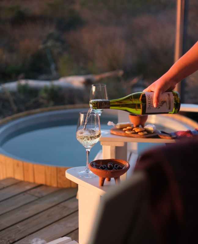 Wood-fired outdoor hot tub